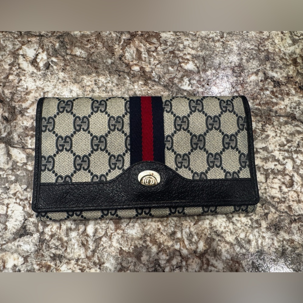 Gucci Blue and White Vintage Monogram Wallet